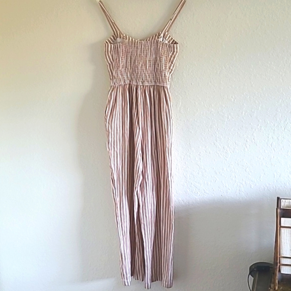 Abercrombie & Fitch Beige and White Striped Linen Jumpsuit - Picture 4 of 16